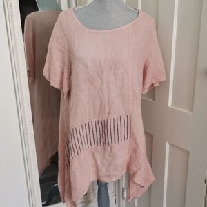 Frocella 100% linen petal pink lagenlook  short sleeve tunic dress. Size XL